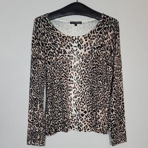 Y2K Women Animal Print Long Sleeve Sweater Top Size L Beaded Glam Grunge MobWife